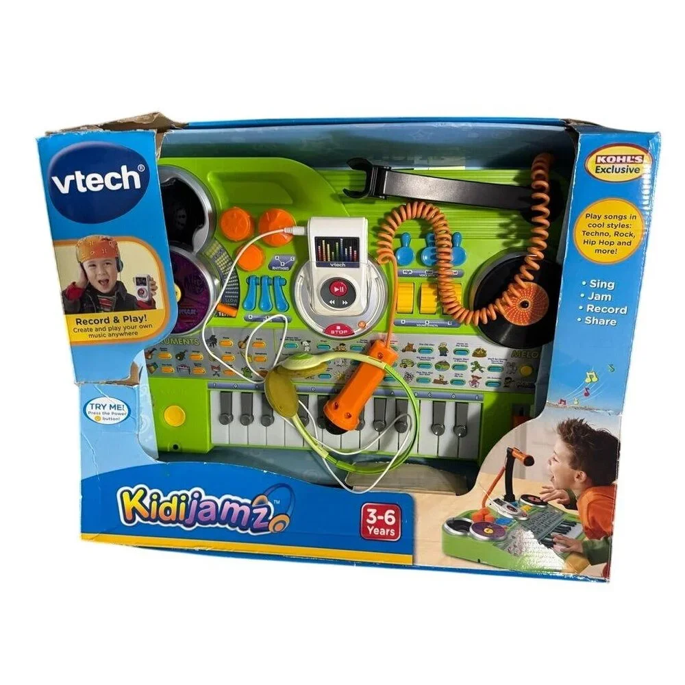 Vtech Kidijamz DJ Music Studio Keyboard Green Toy Piano Record & Play Tested Box